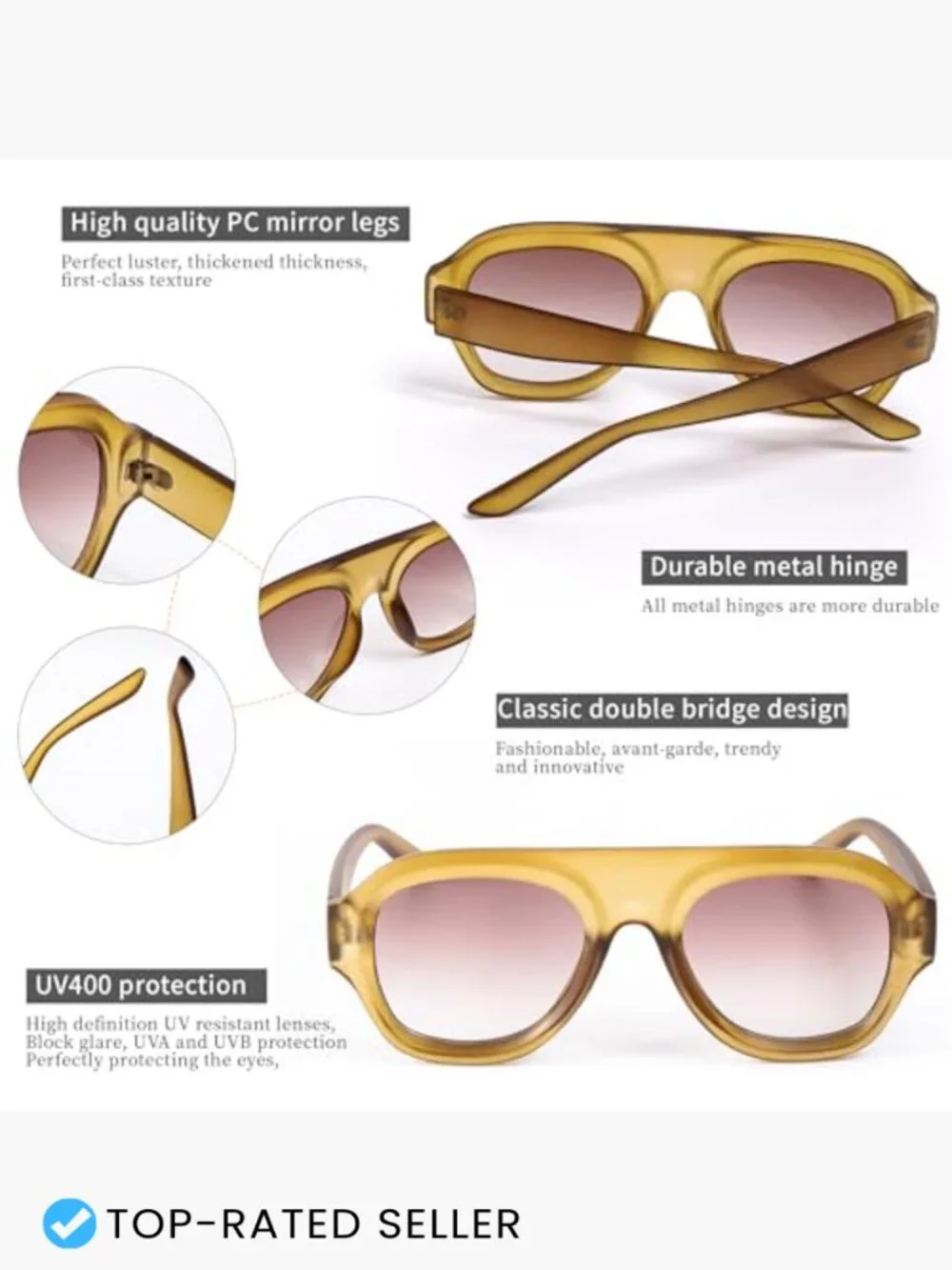 Oversized Square Aviator Sunglasses Retro Chic Classic Trendy Fashion